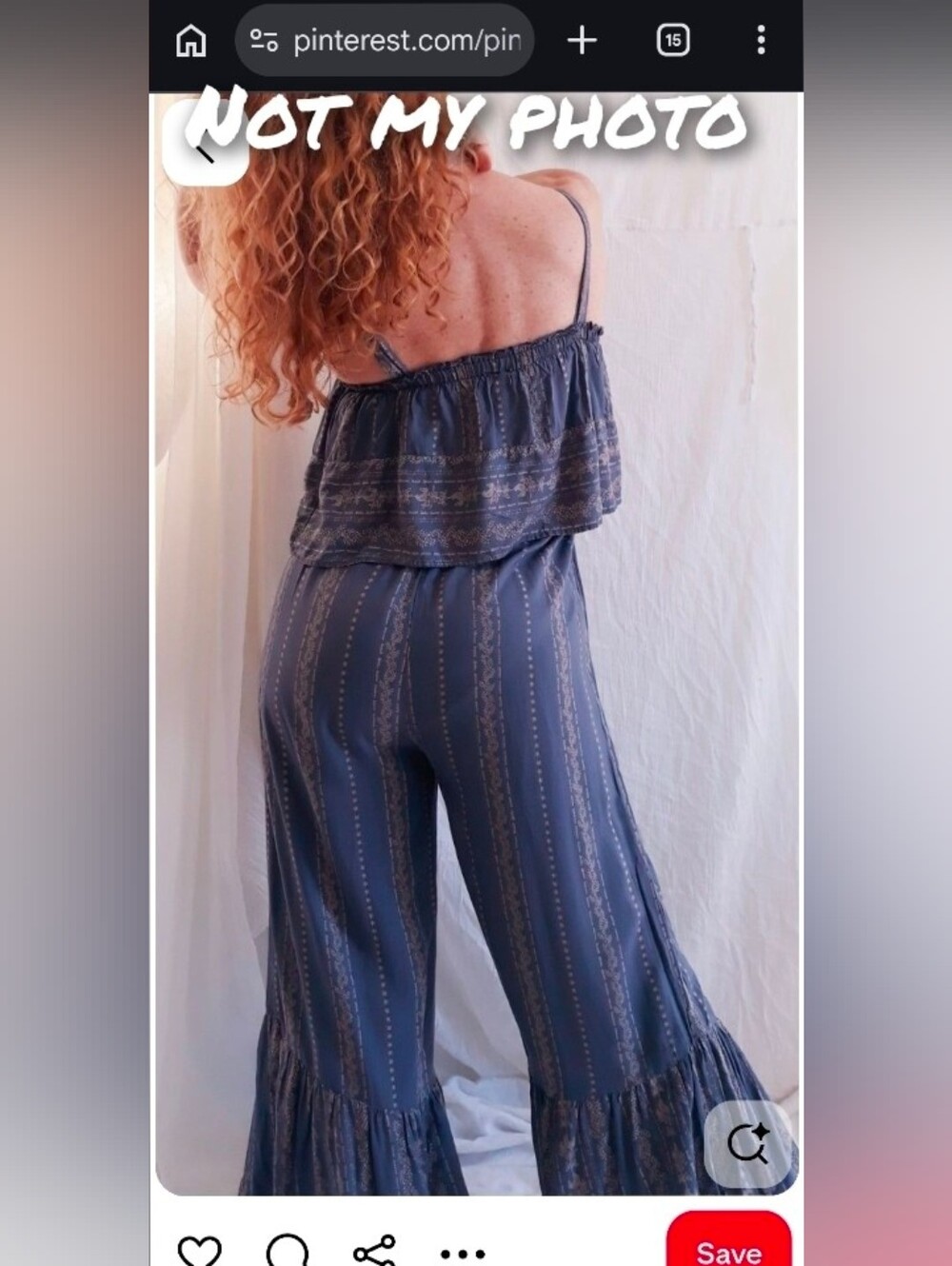 Japna Navy Blue Patterned Wide-Leg Jumpsuit